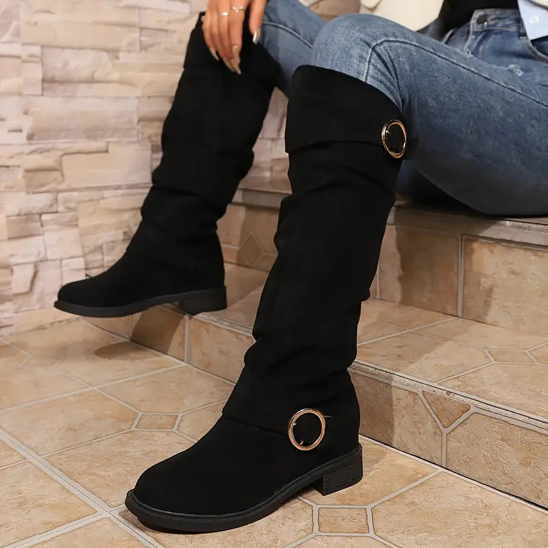 Damen Stiefel Chunky Heel Kniehoch Schick - IdealeKleiden