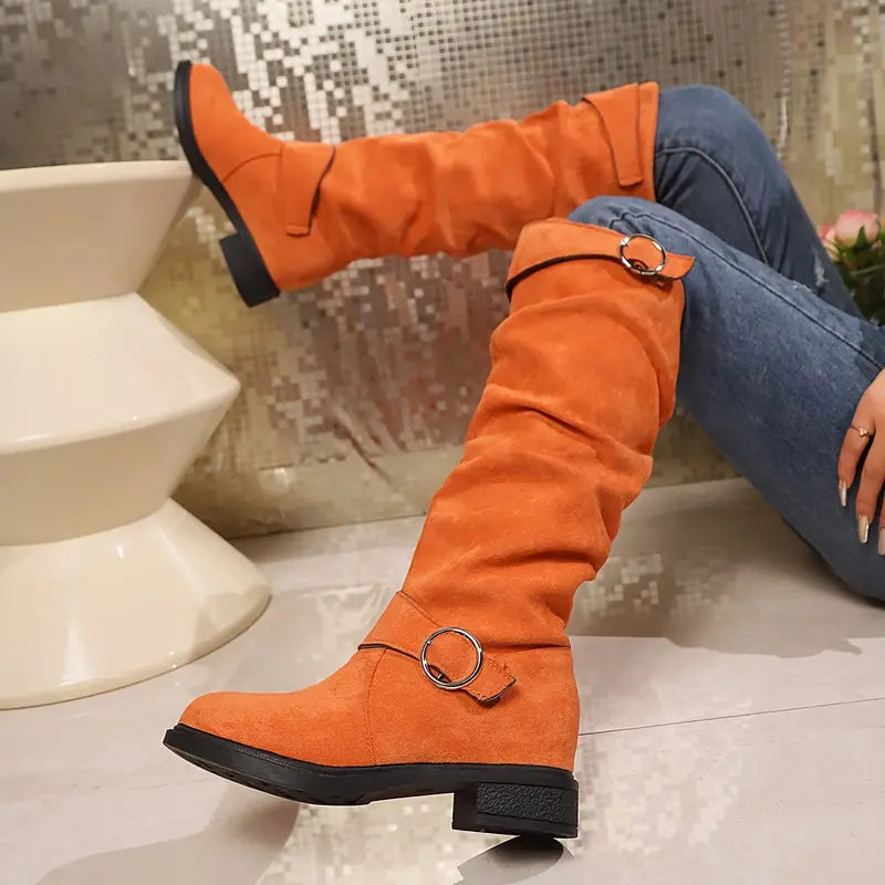 Damen Stiefel Chunky Heel Kniehoch Schick
