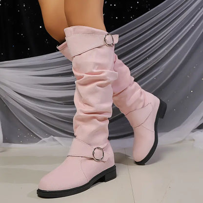 Damen Stiefel Chunky Heel Kniehoch Schick
