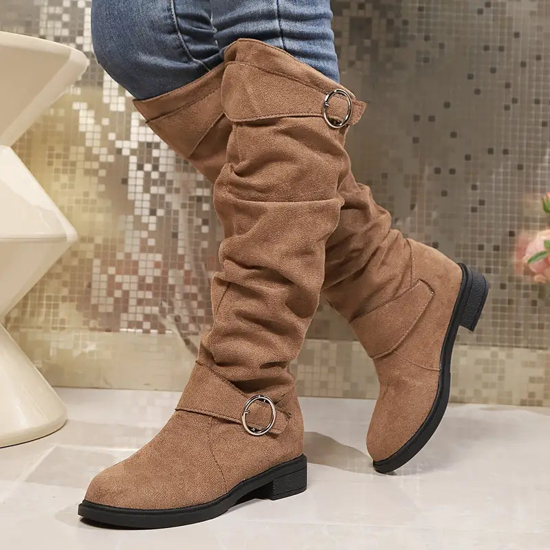 Damen Stiefel Chunky Heel Kniehoch Schick