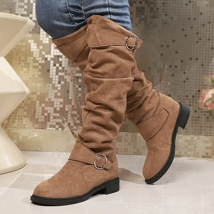 Damen Stiefel Chunky Heel Kniehoch Schick