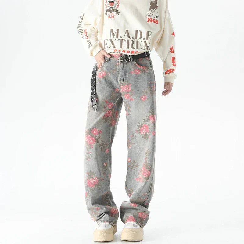 Moderne Herrenjeans Blumenprint