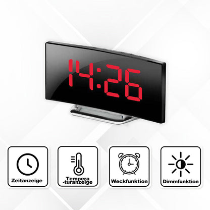 Moderne LED-Spiegeluhr Mit Curved-Display Und Leiser Weckfunktion