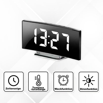 Moderne LED-Spiegeluhr Mit Curved-Display Und Leiser Weckfunktion