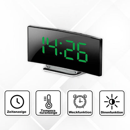 Moderne LED-Spiegeluhr Mit Curved-Display Und Leiser Weckfunktion