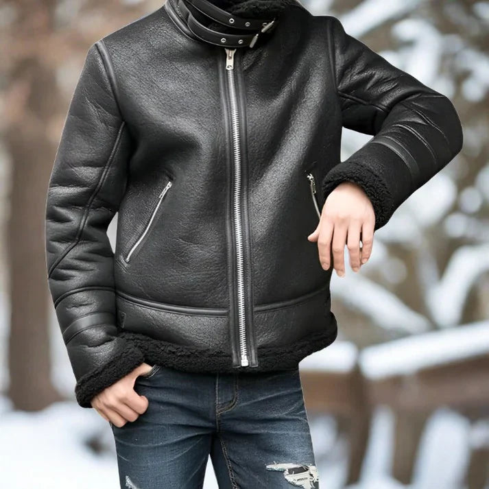 Dicke Lederjacke Winter Warm Gefüttert