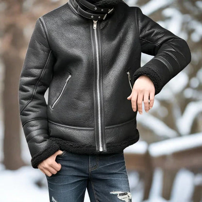 Dicke Lederjacke Winter Warm Gefüttert