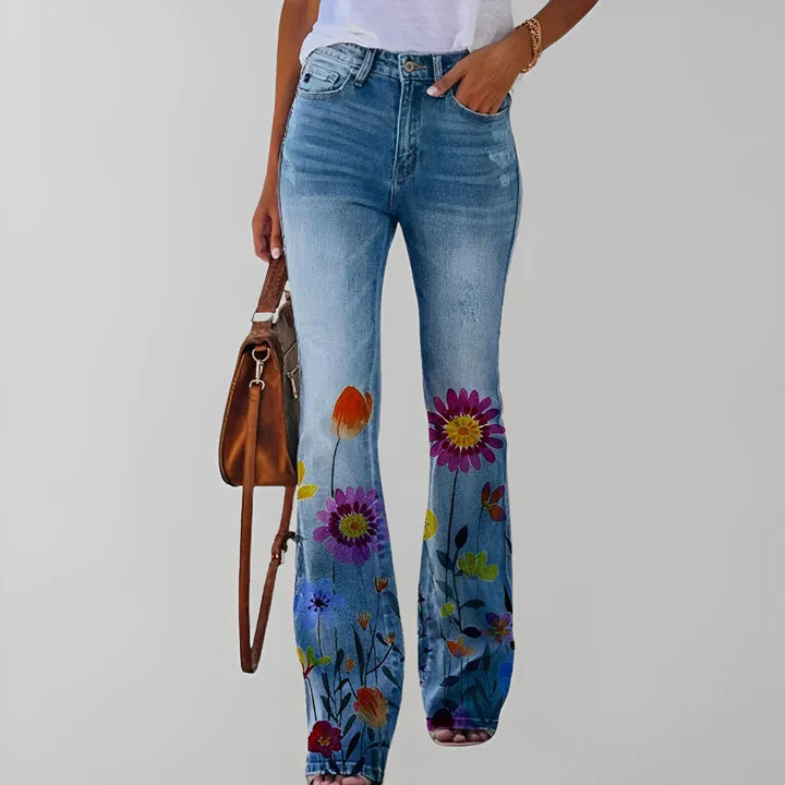 Gerade Jeans Blumenmuster Damen - IdealeKleiden