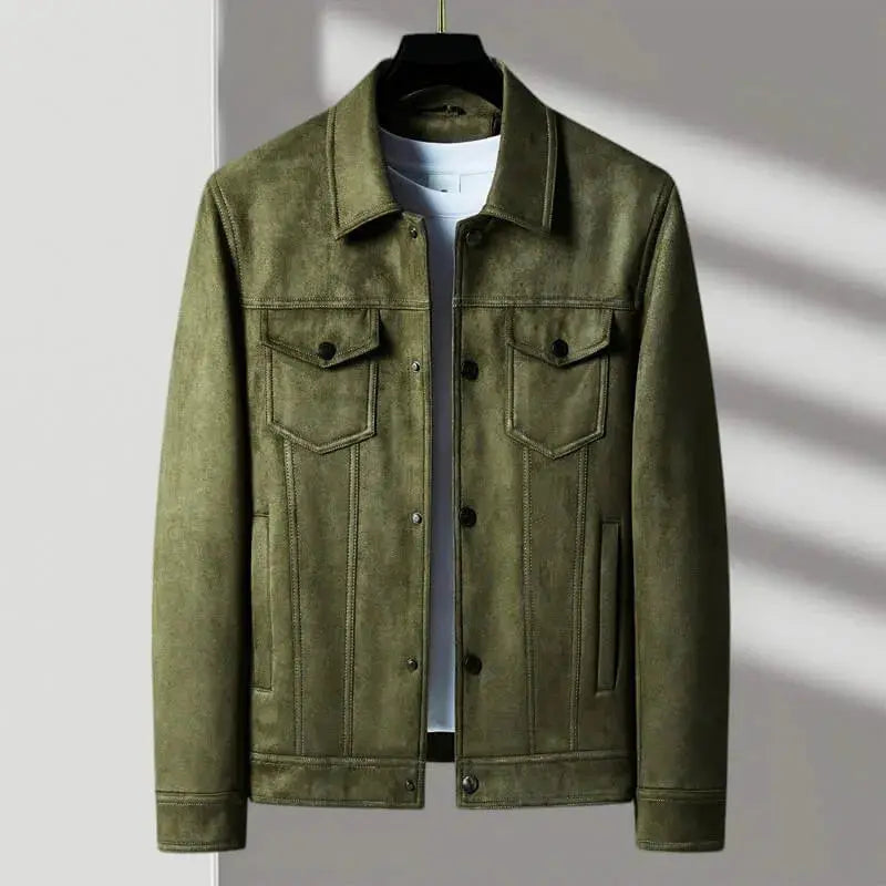 Vintage Lederjacke Wildleder Knopf-Vorderseite