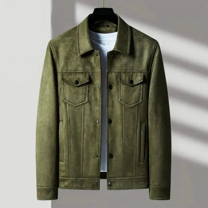 Vintage Lederjacke Wildleder Knopf-Vorderseite