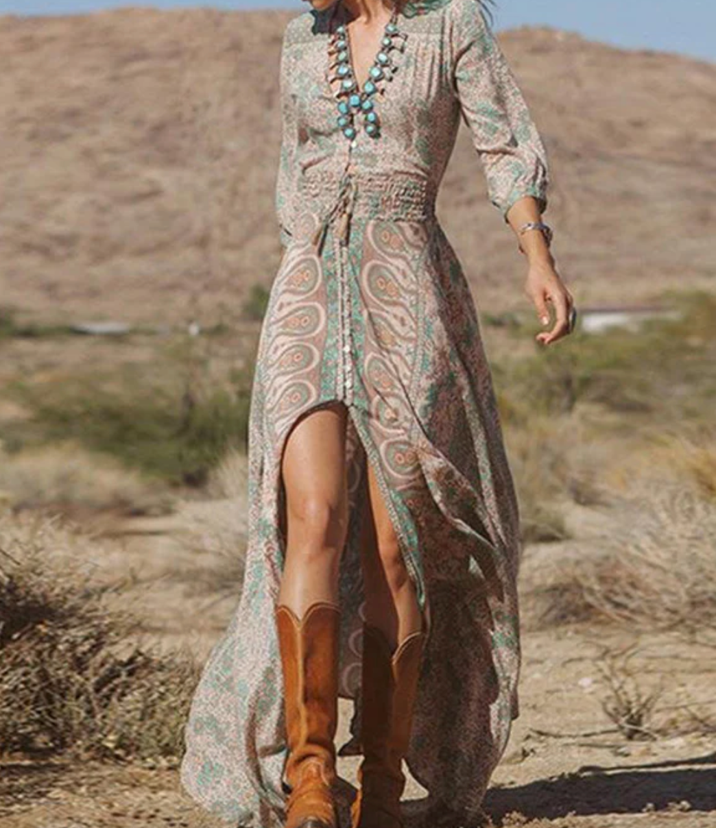 Elegantes Maxikleid Retro Stil - IdealeKleiden