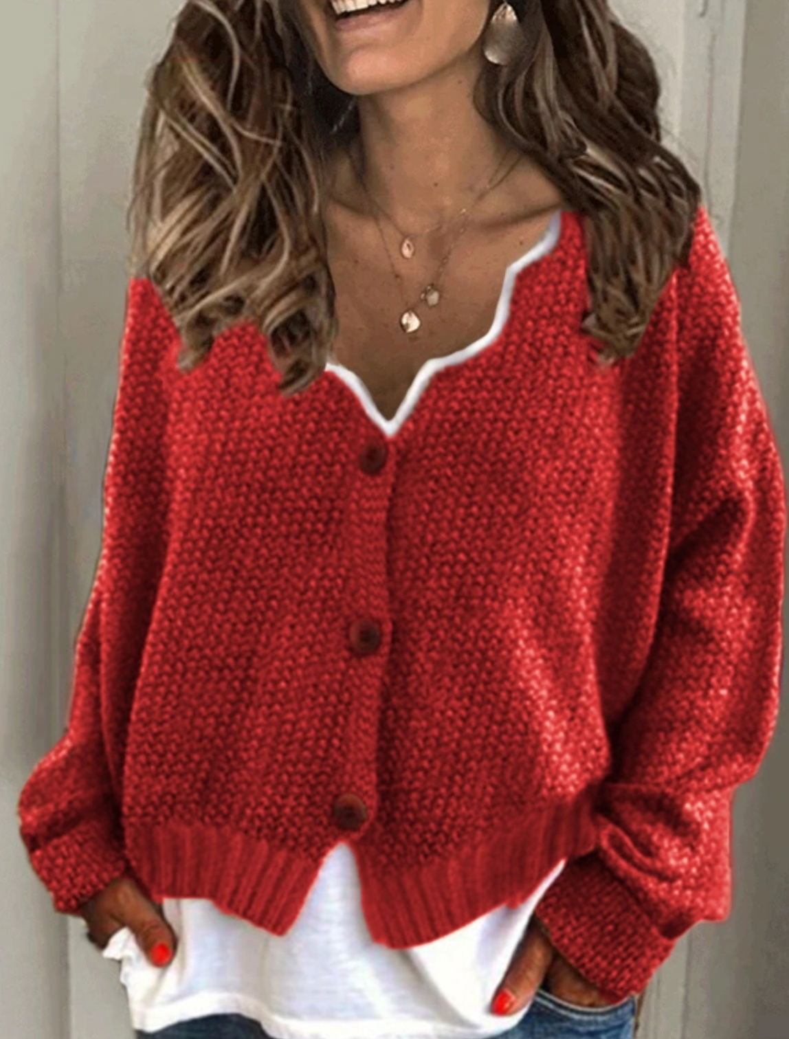 Lässige Strickjacke Modern Gestrickt