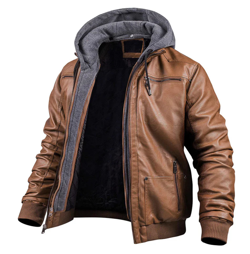 Herren Lederjacke Winter Warm Isoliert