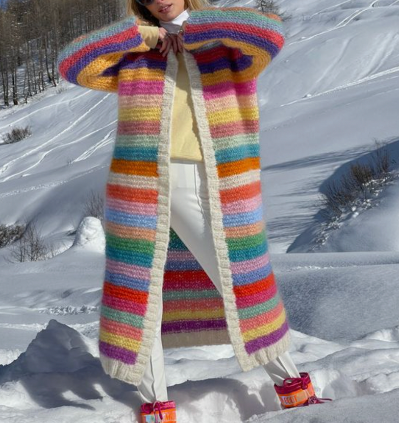 Bunt Strickmantel Warm Farbenfroh - IdealeKleiden