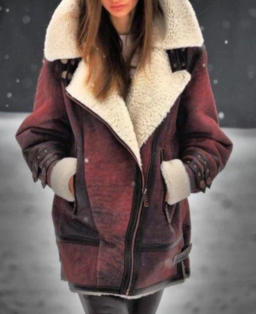 Modische Kunstlederjacke Warmes Plüschfutter Damen