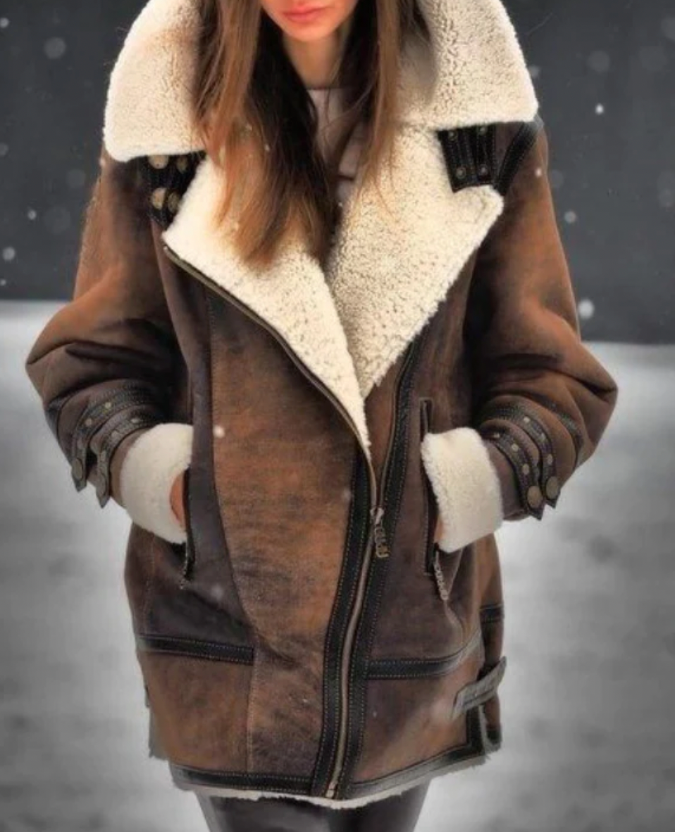 Modische Kunstlederjacke Warmes Plüschfutter Damen
