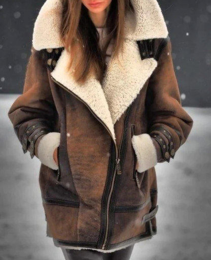 Modische Kunstlederjacke Warmes Plüschfutter Damen