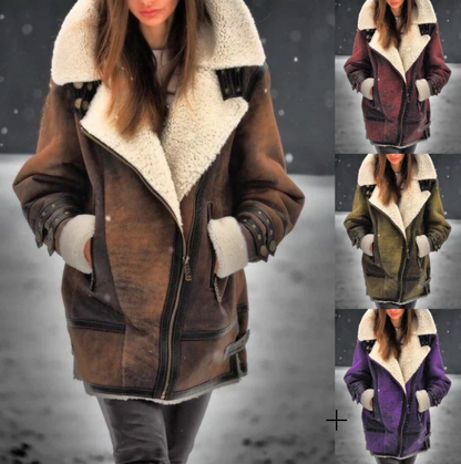 Modische Kunstlederjacke Warmes Plüschfutter Damen - IdealeKleiden