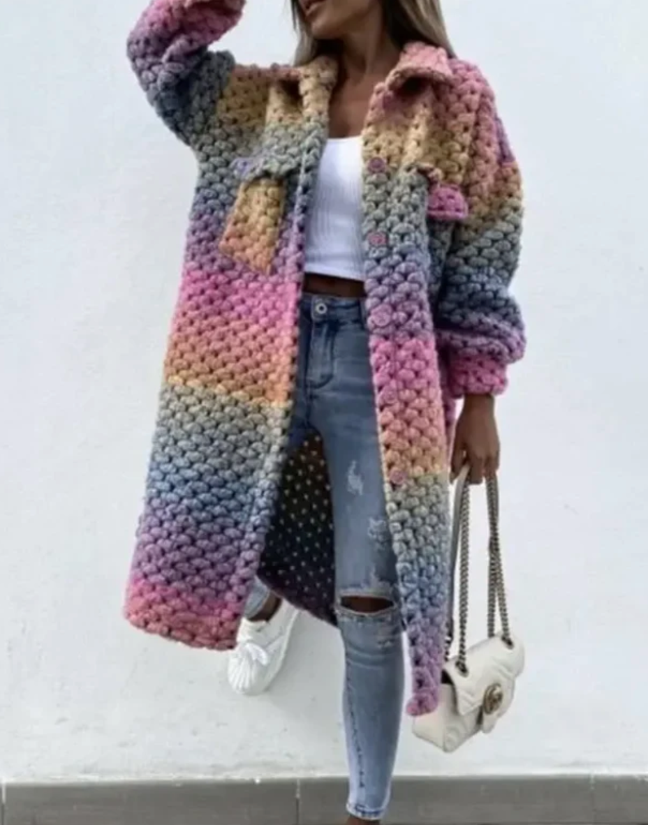 Bunter Regenbogenmantel Damen Lang - IdealeKleiden