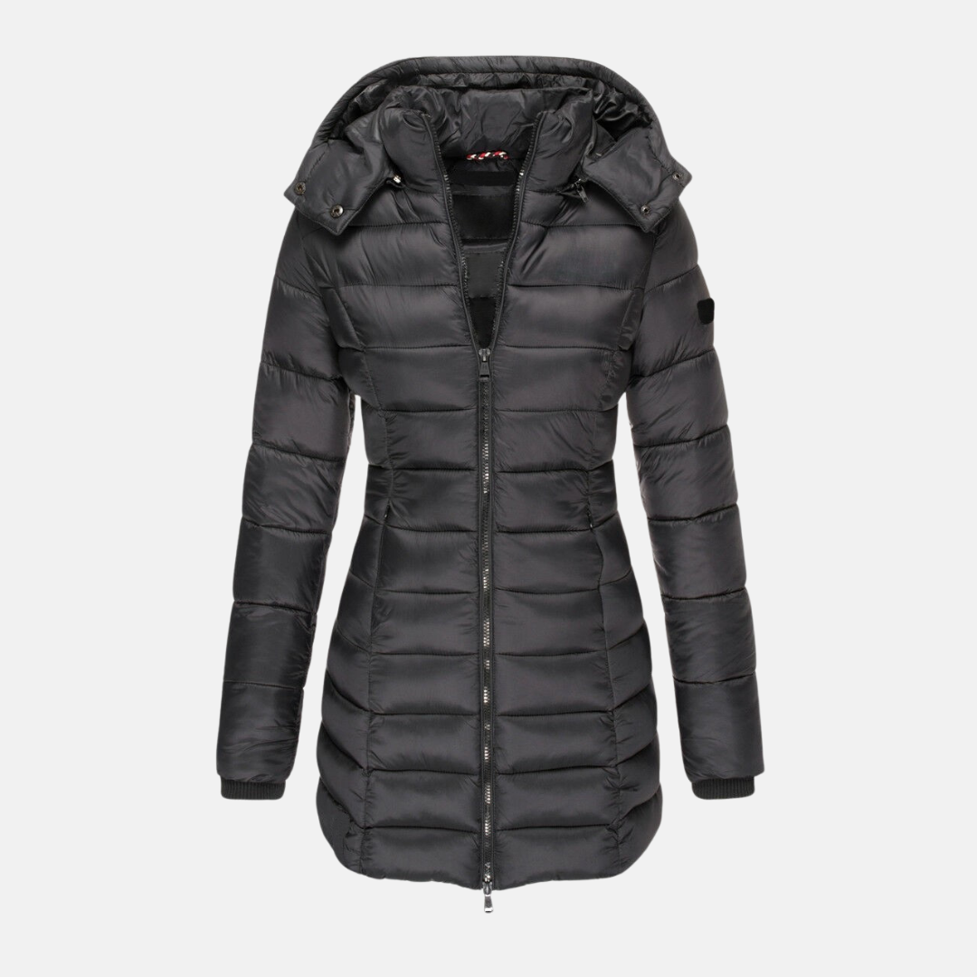 Slim Fit Winterjacke Oberschenkel Länge mit Kapuze - IdealeKleiden