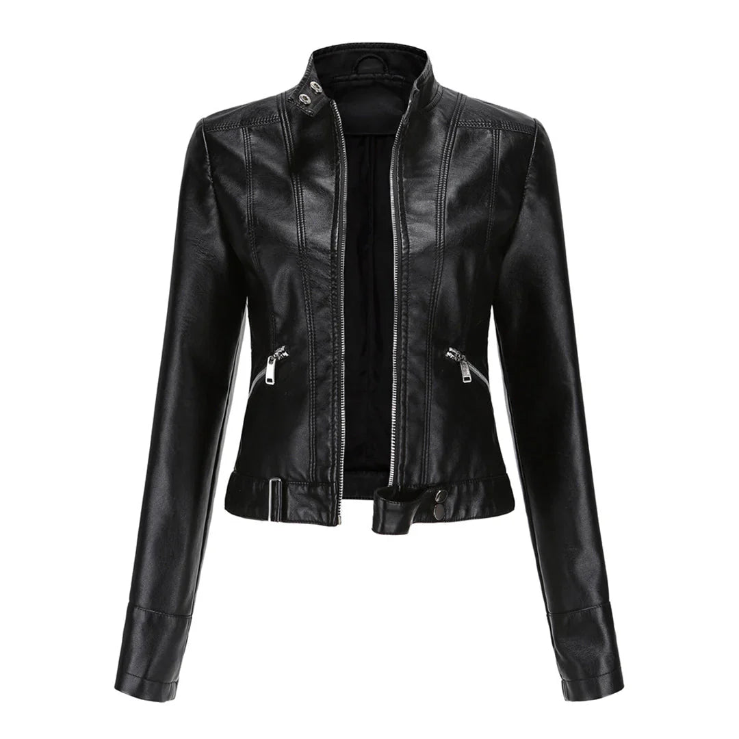 Stylische Lederjacke Damen Elegant Ledermantel - IdealeKleiden
