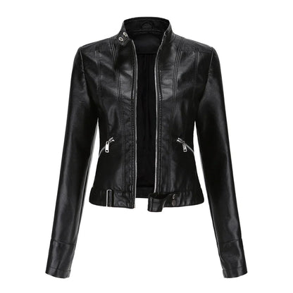 Stylische Lederjacke Damen Elegant Ledermantel - IdealeKleiden