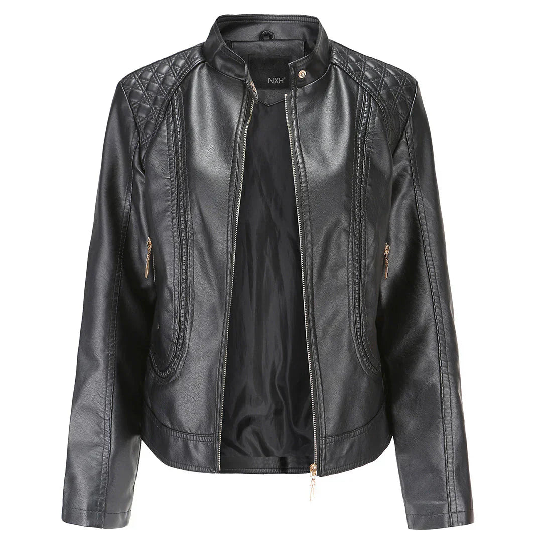 Lederjacke Slim Fit Steppjacke Schulterpolster - IdealeKleiden