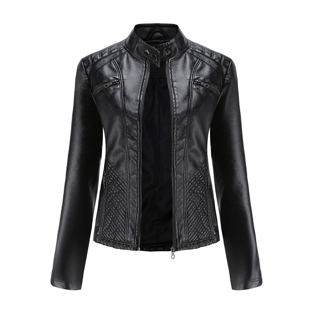 Lederjacke Bikerstyle Stehkragen Rippenoptik