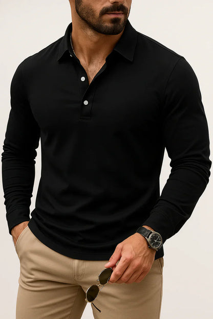 Herren Poloshirt Slim Fit Langarm Modern - IdealeKleiden