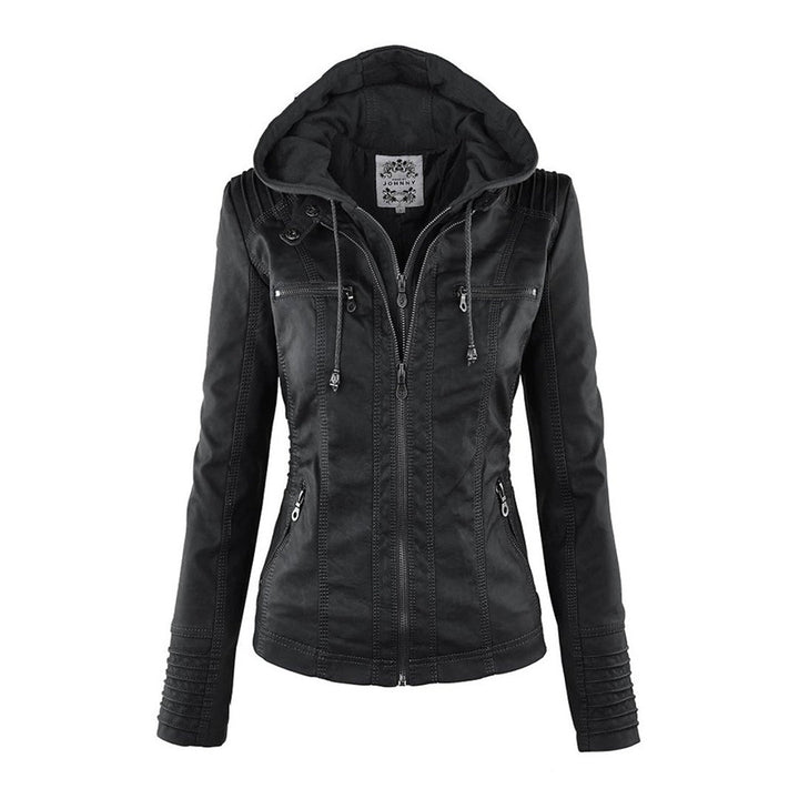 Herren Lederjacke Kapuze Herbst Stil