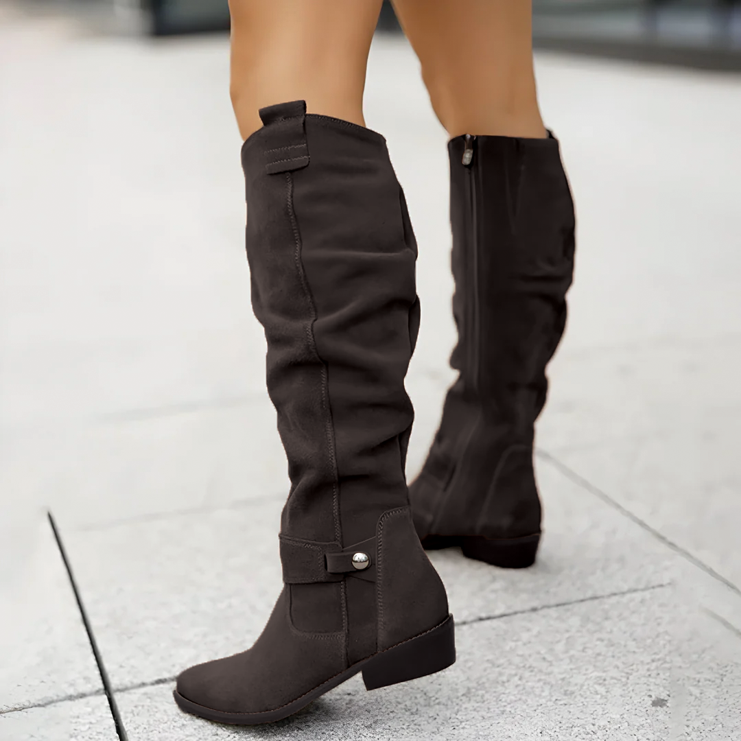 Stylische Kniehohe Stiefel Wildleder Optik