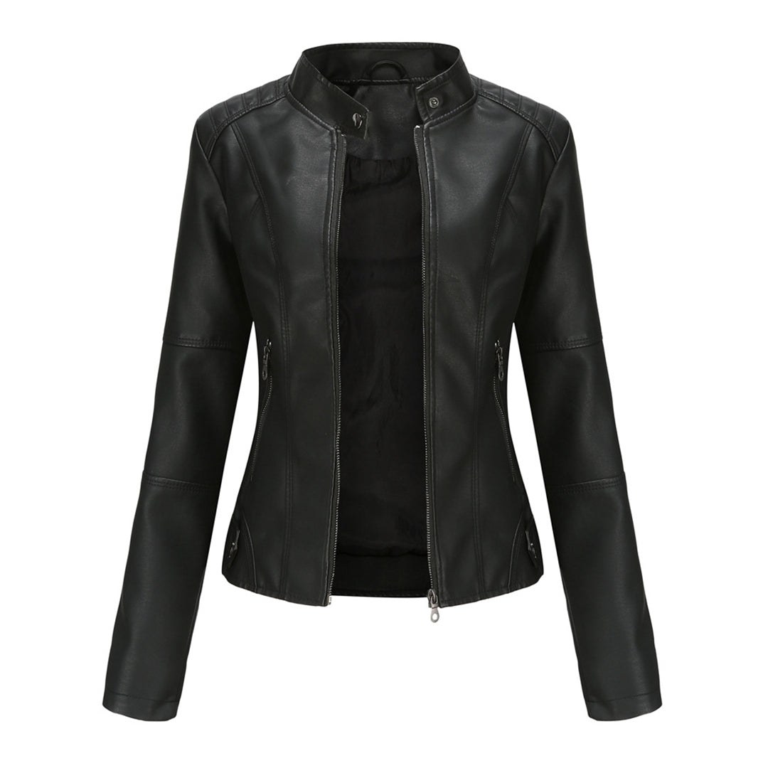 Lederjacke Biker Style Stehkragen