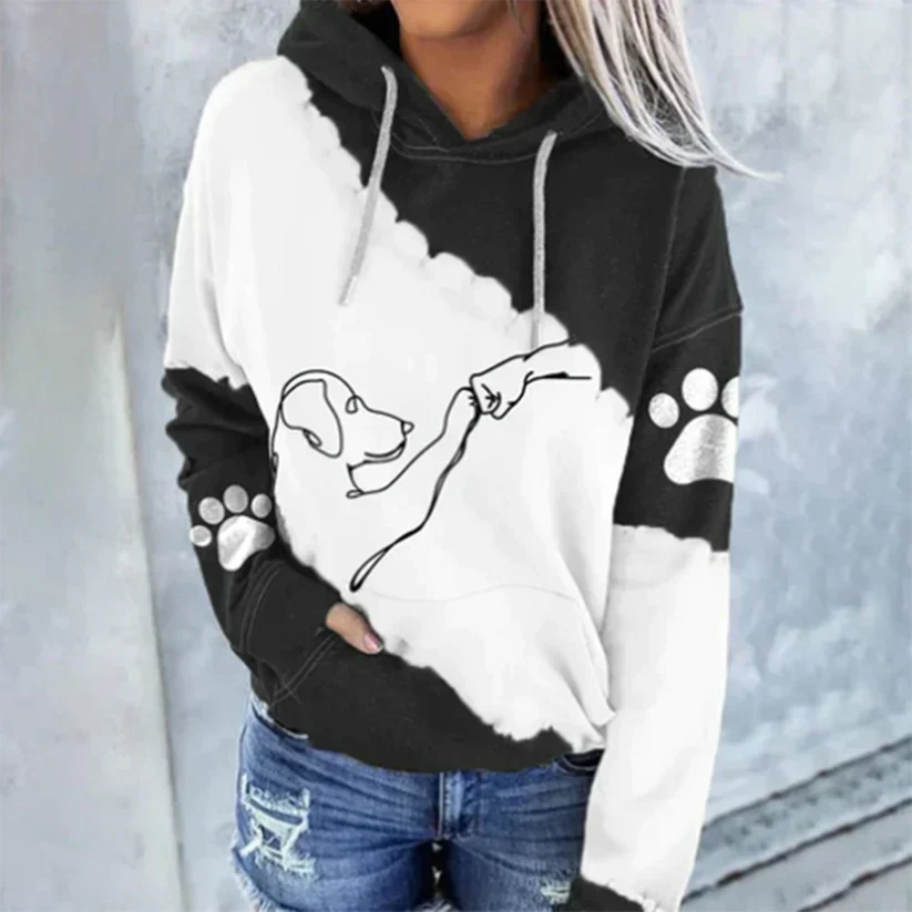 Modischer Kapuzenpullover Hunde Muster Trendy Style
