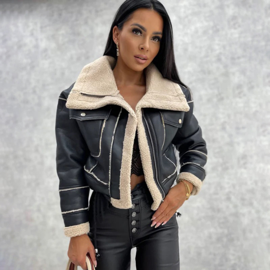 Kurze Lederjacke Motorrad Style - IdealeKleiden