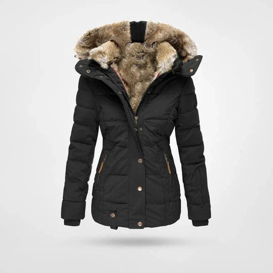 Warme Winterjacke mit Pelzkrage - IdealeKleiden
