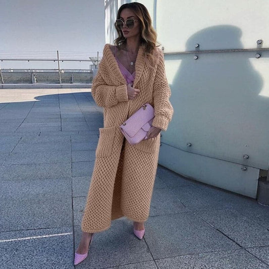 Damen Strickcardigan Lang mit Taschen Elegant - IdealeKleiden