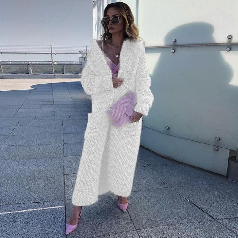 Damen Strickcardigan Lang mit Taschen Elegant