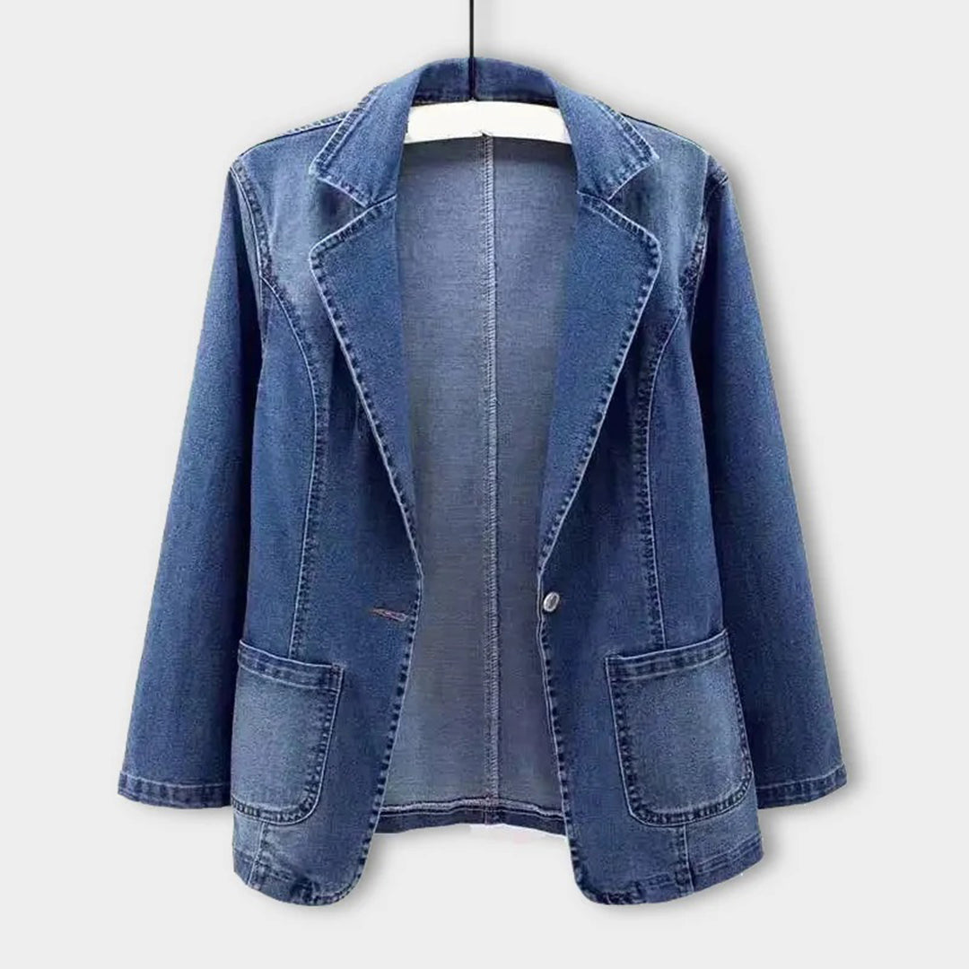 Blauer Denim Blazer Lässig mit Taschen