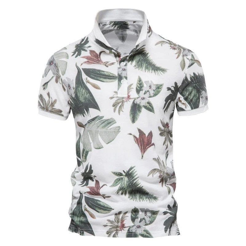 Herren Polo Hawaii Blumenmuster Sommer