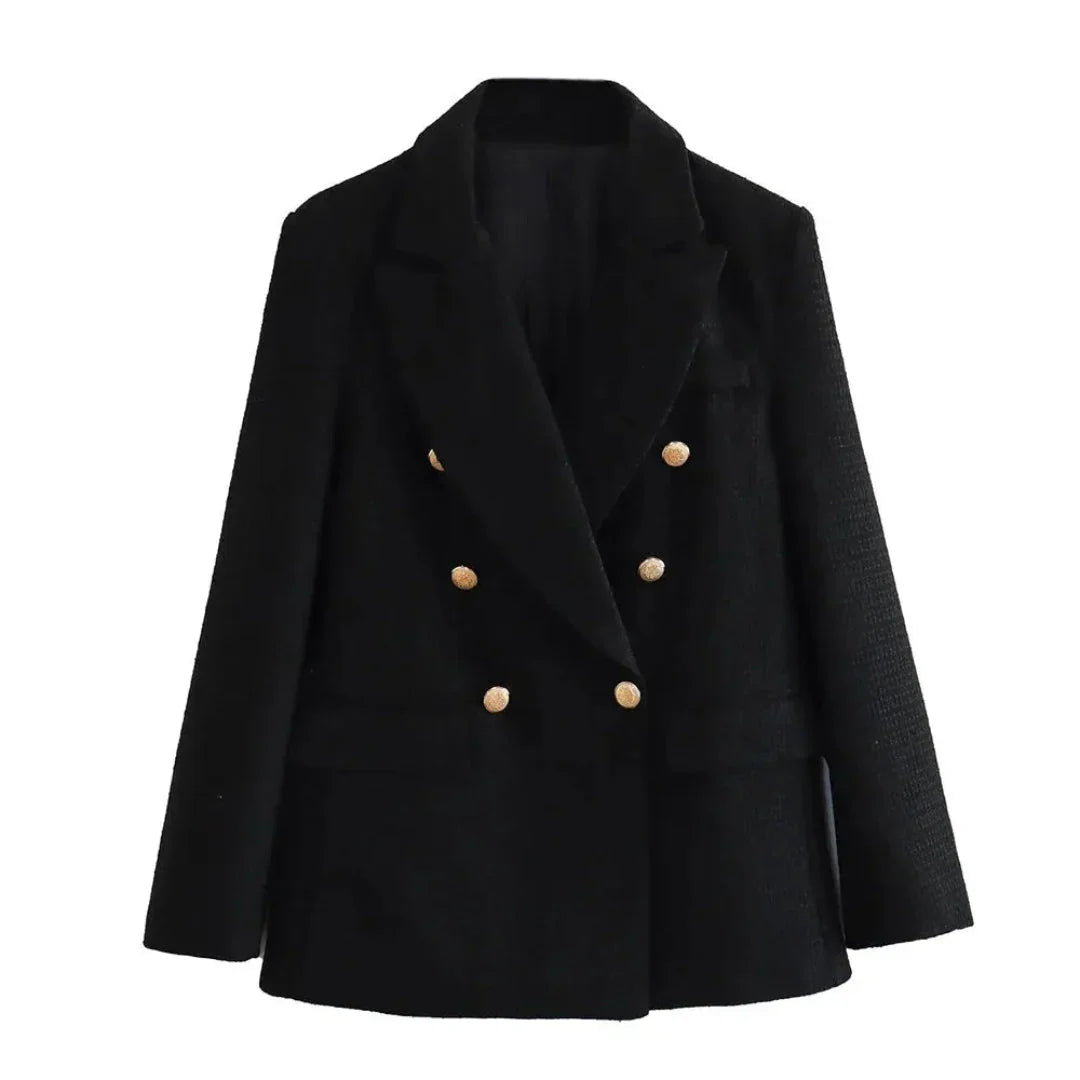 Stylische Doppelreiher Jacke Textil-Look