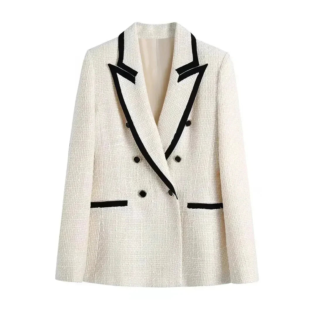 Stylische Doppelreiher Jacke Textil-Look