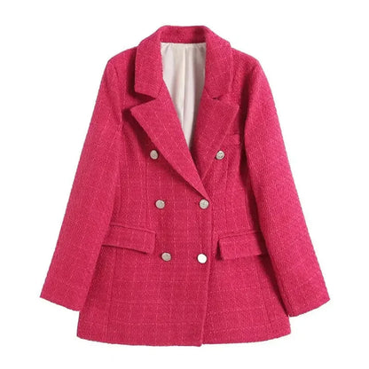 Stylische Doppelreiher Jacke Textil-Look
