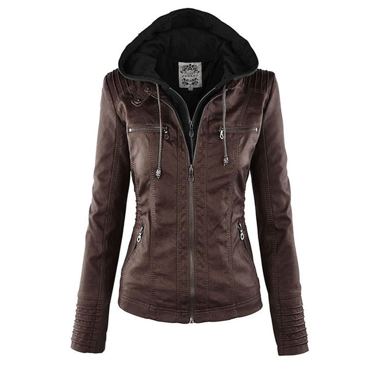 Herren Lederjacke Kapuze Herbst Stil