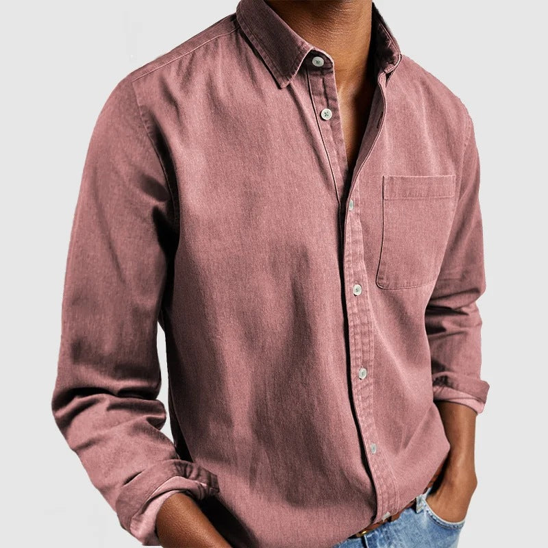 Herren Denim Hemd Langarm Casual Blau