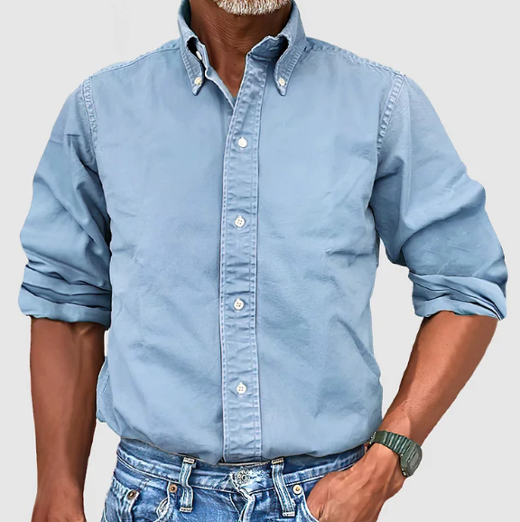 Herren Denim Hemd Casual Langarm Blau