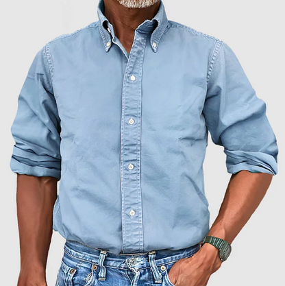 Herren Denim Hemd Casual Langarm Blau