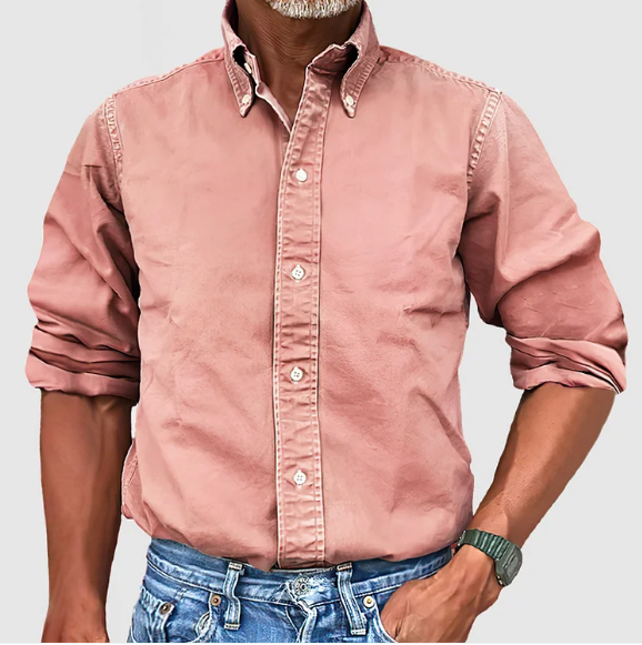 Herren Denim Hemd Casual Langarm Blau