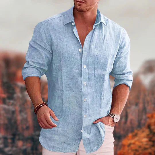Herren Leinenhemd Langarm Elegantes Design - IdealeKleiden