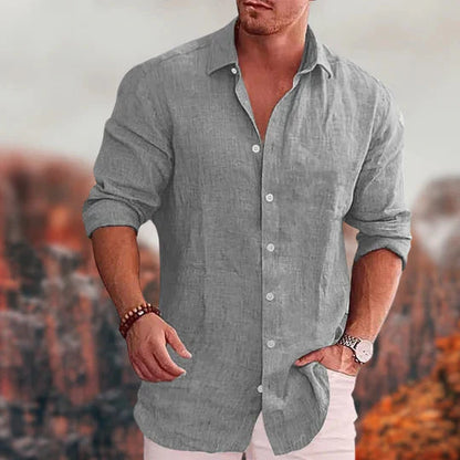 Herren Leinenhemd Langarm Elegantes Design