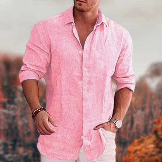 Herren Leinenhemd Langarm Elegantes Design